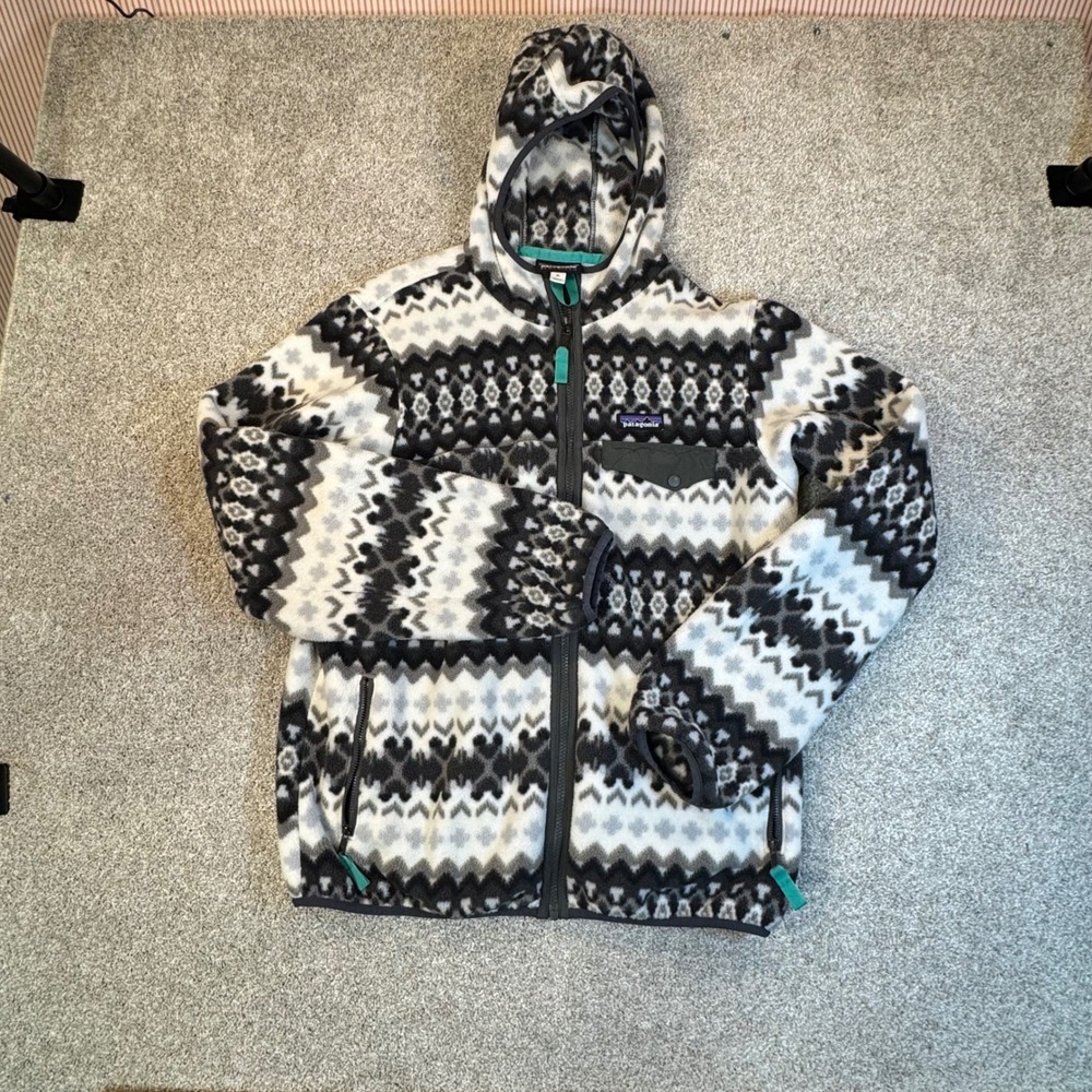 Patagonia Synchilla Fleece Hooded Jacket Womens XL Fair Isle Geometric Full Zip